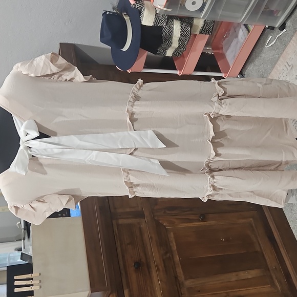 Ruffled V-Neck Dress in Cream - Picture 2 of 6